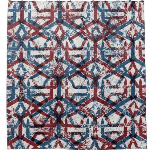 Abstract Geometric Red Blue Shower Curtain
