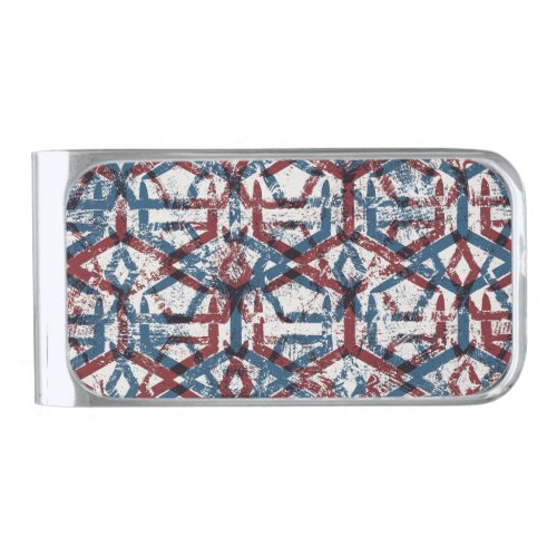Abstract Geometric Red Blue Silver Finish Money Clip
