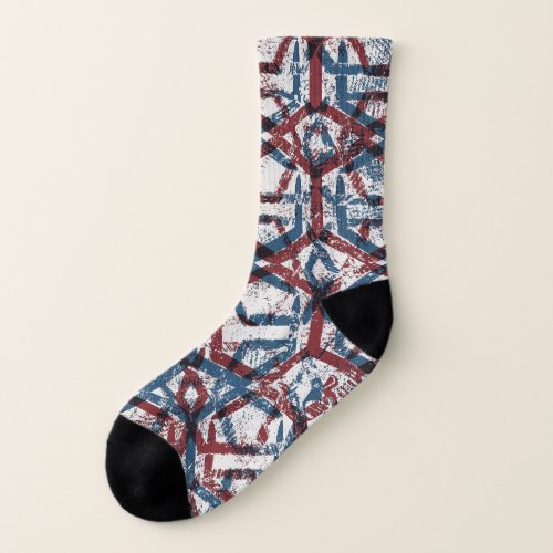 Abstract Geometric Red Blue Socks