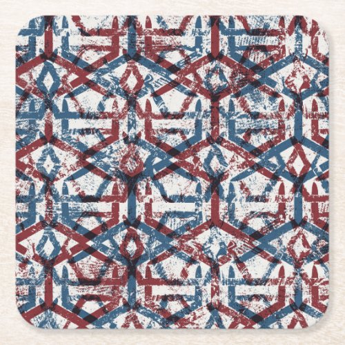 Abstract Geometric Red Blue Square Paper Coaster