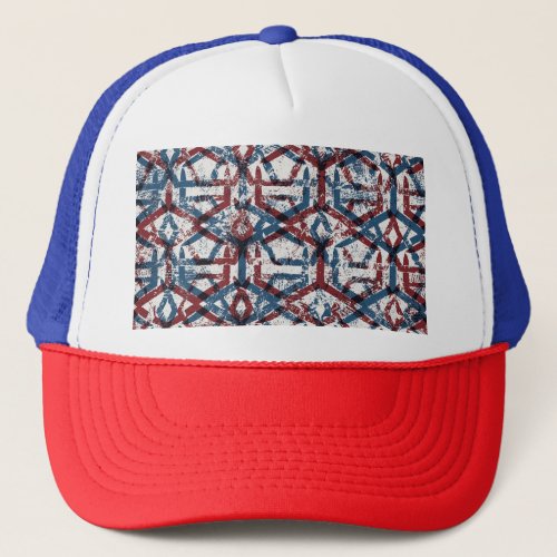 Abstract Geometric Red Blue Trucker Hat