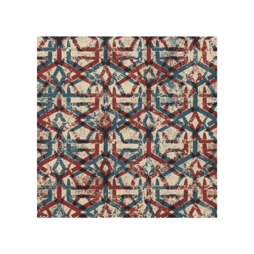 Abstract Geometric Red Blue Wood Wall Art