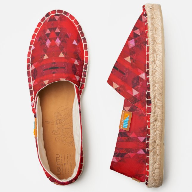 Abstract Geometric Red Grunge Pattern Espadrilles (Side)