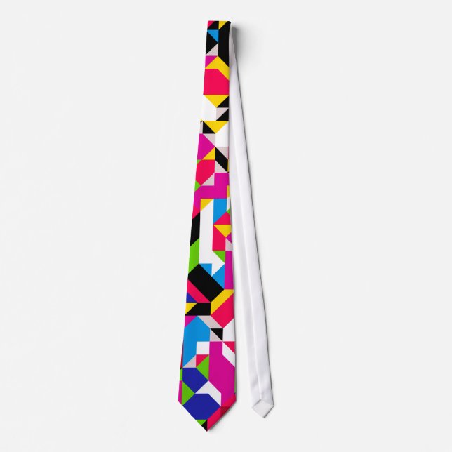Abstract Geometric Red Pink Blue Colorful Pattern Neck Tie (Front)