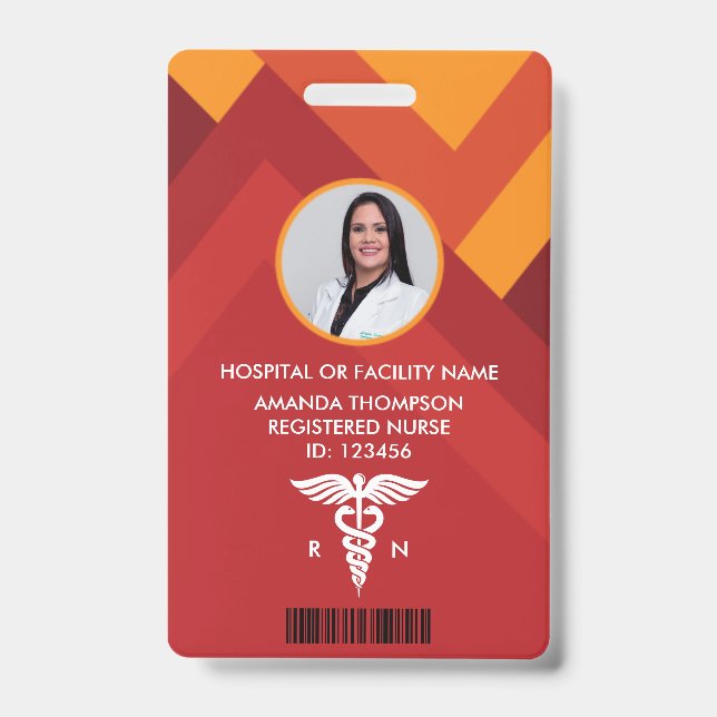 Abstract Geometric Registered Nurse Photo ID Badge (Front)