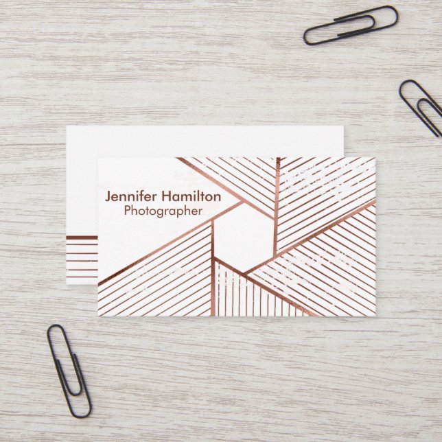 Abstract Geometric Rose Gold Foil Photographer Business Card (Front/Back In Situ)