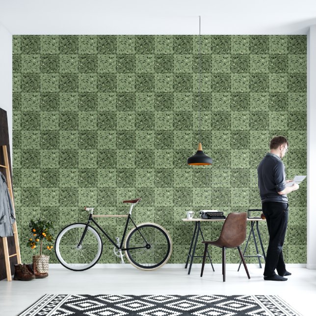 Abstract Geometric Sage Green Checkerboard  Wallpaper (Living Room)