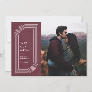 Abstract Geometric Save The Date Card - Plum by AmberBarkley at Zazzle
