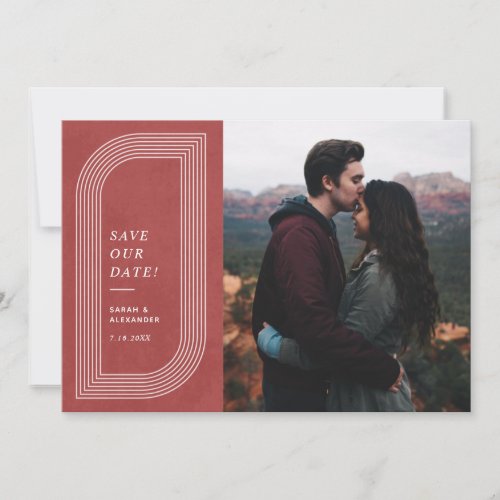 Abstract Geometric Save the Date Card _ Red