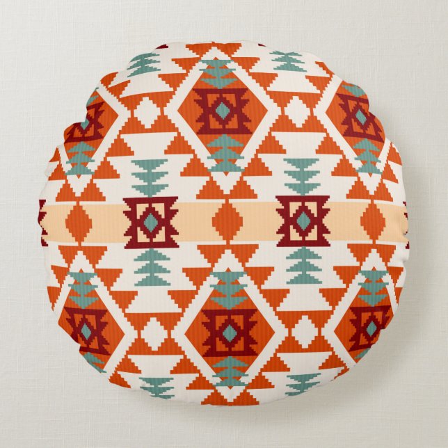 Abstract geometric seamless pattern,native america round pillow (Front)