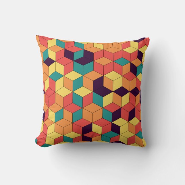 Abstract geometric seamless pattern of color cubes throw pillow (Front)