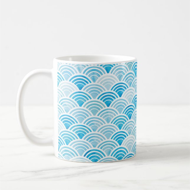 Abstract geometric seamless pattern with blue wate coffee mug (Left)