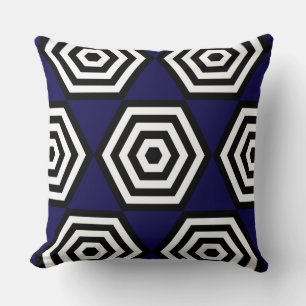 Abstract Geometric Shape in Black, Blue  & White Throw Pillow