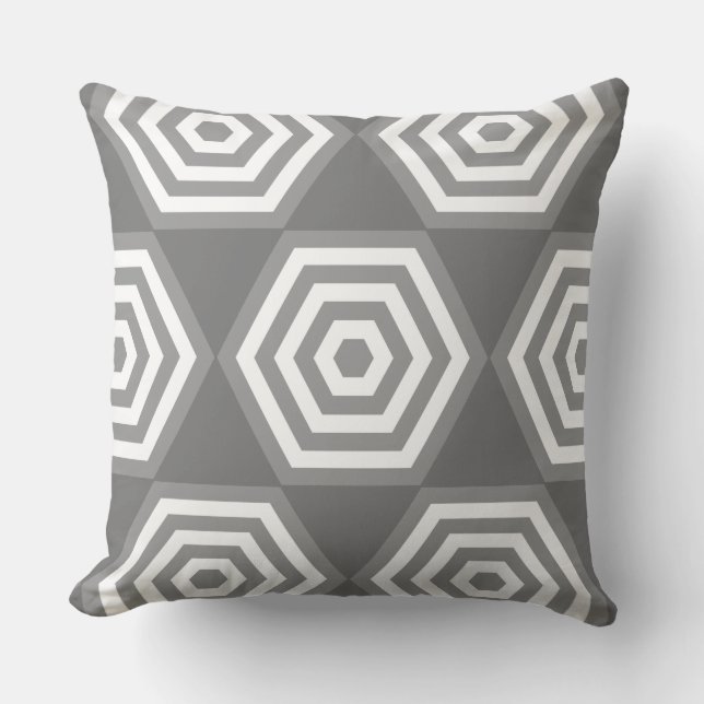 Abstract Geometric Shape in Gray  & White Throw Pillow (Front)
