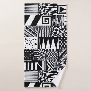 abstract geometric shapes black white pattern hand bath towel