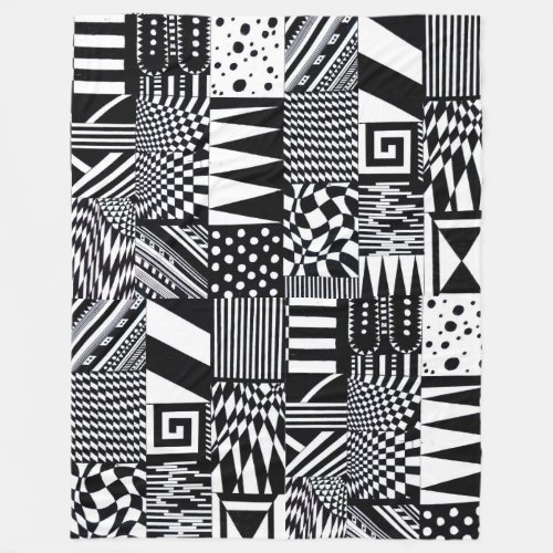 abstract geometric shapes black white pattern hand fleece blanket