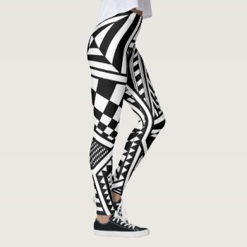 Abstract Geometric Shapes Black White Pattern Hand Leggings by tony4urban at Zazzle