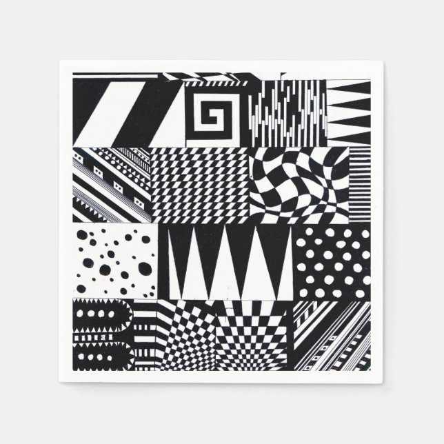 abstract geometric shapes black white pattern hand paper napkins (Front)
