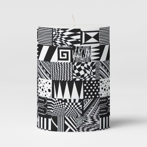 abstract geometric shapes black white pattern hand pillar candle