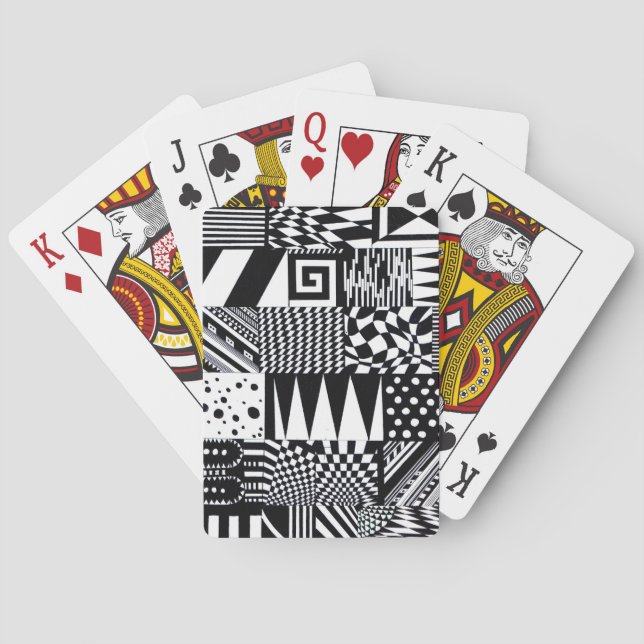 abstract geometric shapes black white pattern hand poker cards (Back)