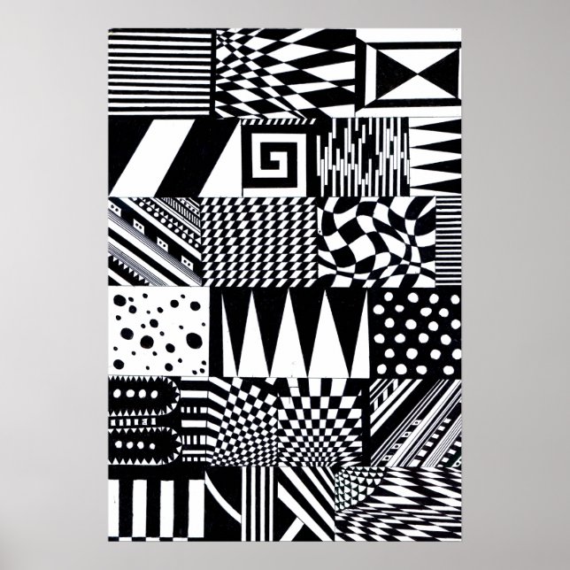 abstract geometric shapes black white pattern hand poster (Front)
