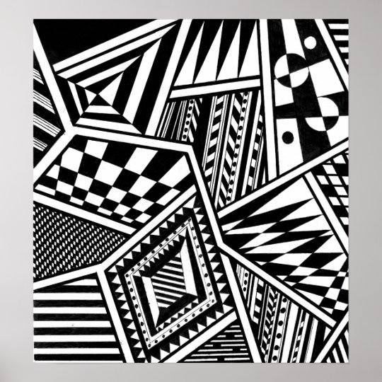 abstract geometric shapes black white pattern hand poster