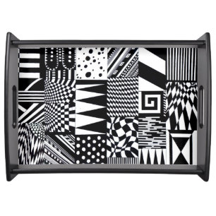 abstract geometric shapes black white pattern hand serving tray