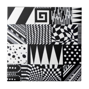 abstract geometric shapes black white pattern hand tile