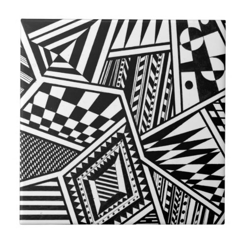 abstract geometric shapes black white pattern hand tile