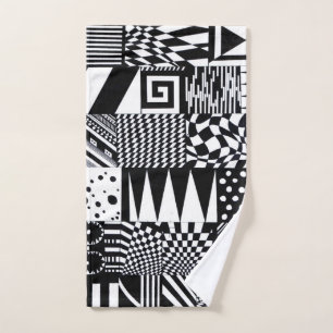 abstract geometric shapes black white pattern hand towel 