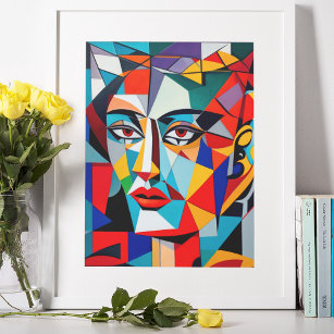 Abstract Geometric Shapes Cubist Woman Portrait  Poster