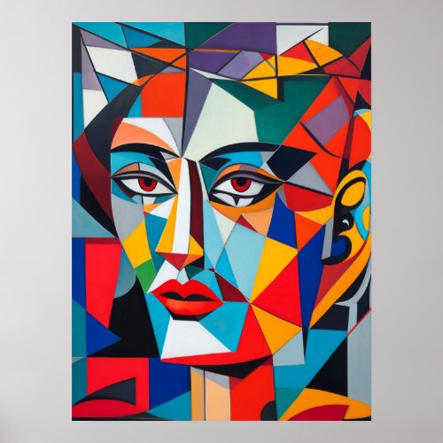 Abstract Geometric Shapes Cubist Woman Portrait  Poster