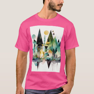 Abstract Geometric Shapes Forest Watercolor T-Shirt