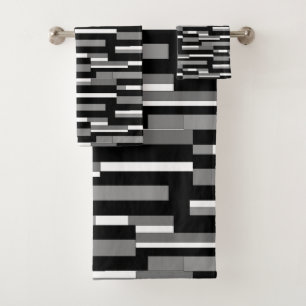 Abstract geometric shapes in black, gray & white bath towel set