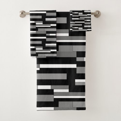 Abstract geometric shapes in black gray  white bath towel set