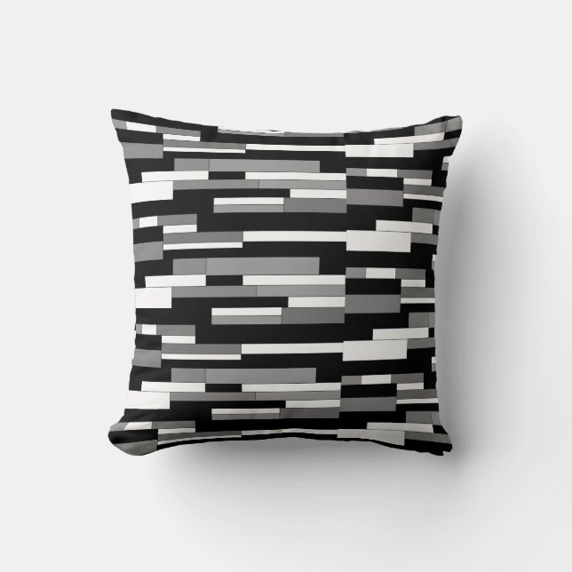 Abstract geometric shapes in black, gray & white throw pillow (Front)