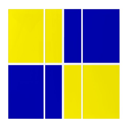 Abstract Geometric Shapes in Blue  Yellow Triptych