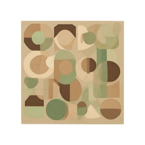 Abstract Geometric Shapes in Green Beige Brown Wood Wall Art