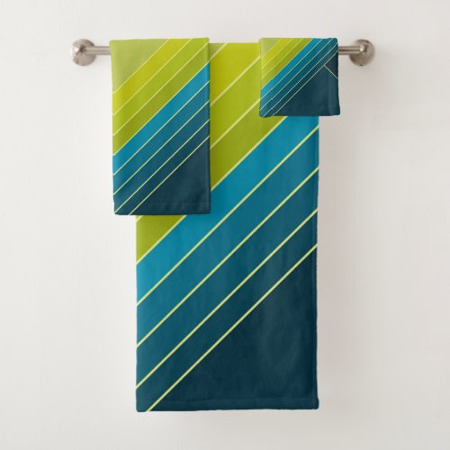 Abstract geometric shapes in lime green and teal bath towel set
