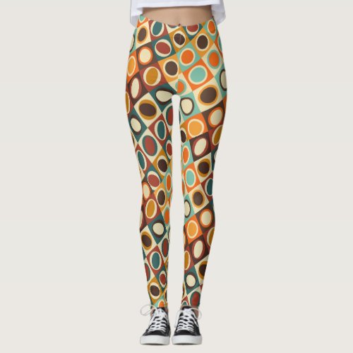 Abstract Geometric Shapes in Retro Colors Leggings