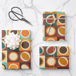 Abstract Geometric Shapes in Retro Colors Wrapping Paper Sheets