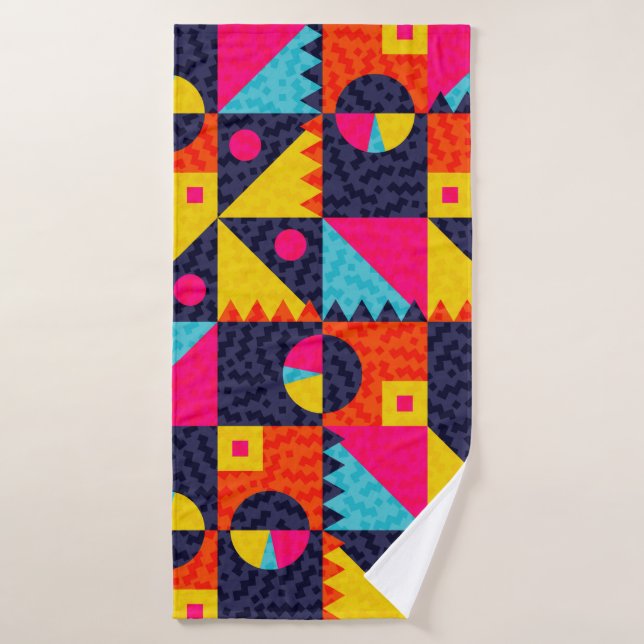 Abstract geometric shapes. Retro colorful illustra Bath Towel (Bath Towel)