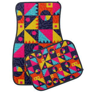 Abstract geometric shapes. Retro colorful illustra Car Floor Mat