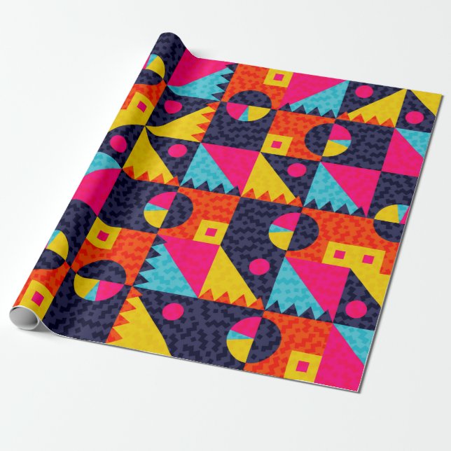 Abstract geometric shapes. Retro colorful illustra Wrapping Paper (Unrolled)