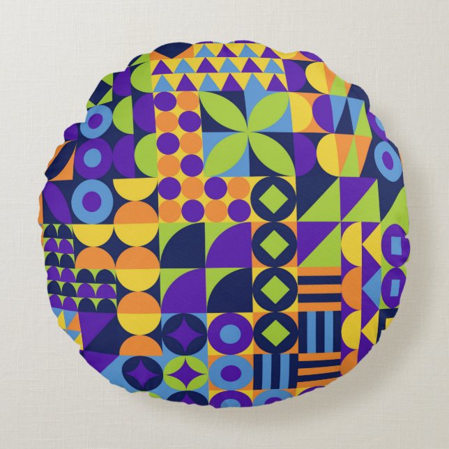 Abstract geometric shapes seamless pattern round pillow (Front)