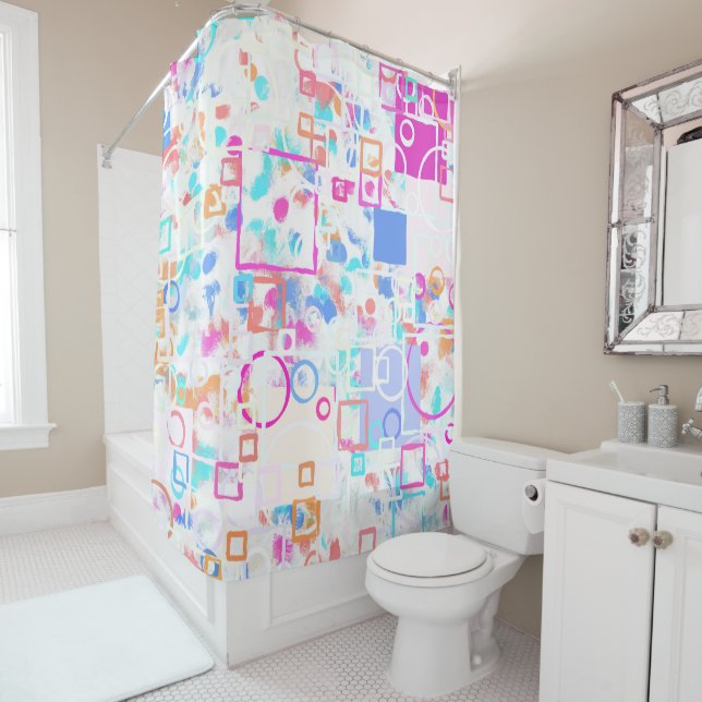 Abstract Geometric Shapes Shower Curtain (In Situ)