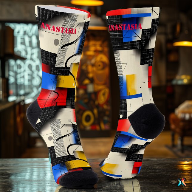 Abstract Geometric Socks with Modern Color Blocks (Creator Uploaded)