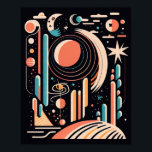 Abstract geometric space planet. Vintage cosmos Poster<br><div class="desc">Abstract vintage geometric space and astronomy poster in black pink blue colors.</div>