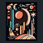 Abstract geometric space planet. Vintage cosmos Poster<br><div class="desc">Abstract vintage geometric space and astronomy poster in black pink blue colors.</div>