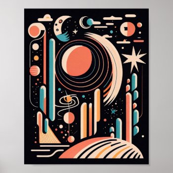 Abstract Geometric Space Planet. Vintage Cosmos Poster by RemioniArt at Zazzle